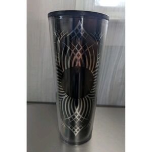 Starbucks 2014 Black Silver Geometric Tumbler‎ 24 oz No Straw Or Lid
